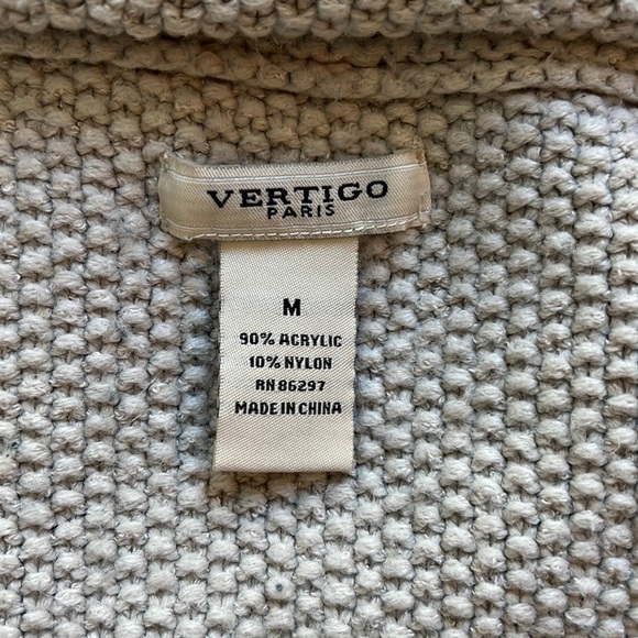 VERTIGO PARIS Taupe Knit Shawl Collar Cardigan Neutral Gray Beige Sweater M - Picture 4 of 11
